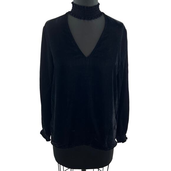 BAILEY 44 Black Velvet Choker V-Neckline Balloon Sleeve Blouse Top Shirt Size S - Picture 2 of 10